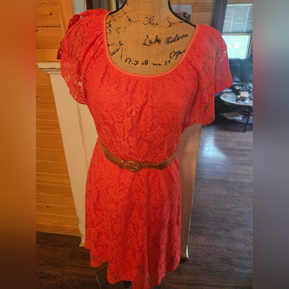 NWT Womens Juniors BKE Buckle Summer Dress Sz M Coral, SS.  #04
